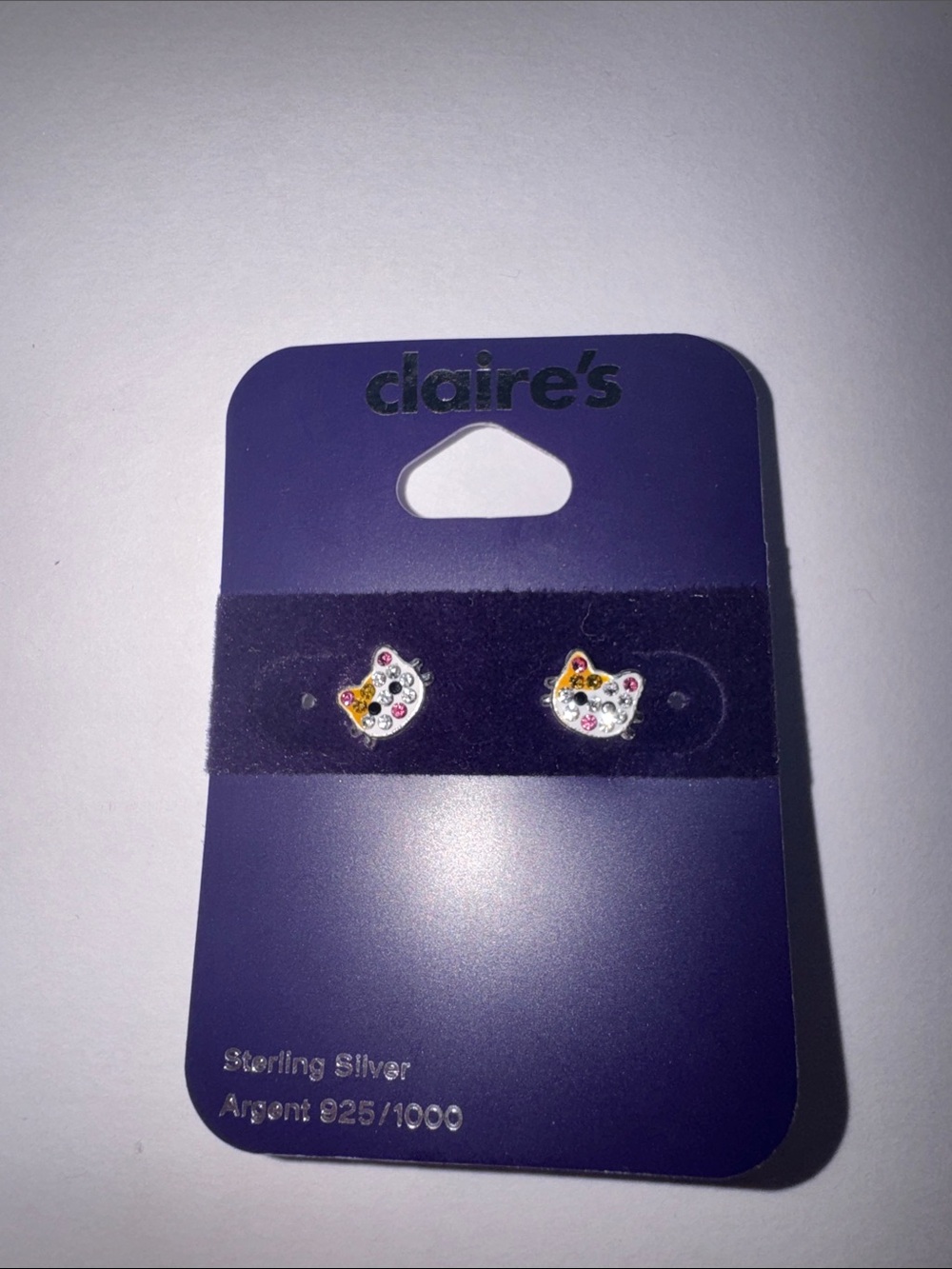 Claire's White Cat Face Stud Earrings. NEW Sterling silver
